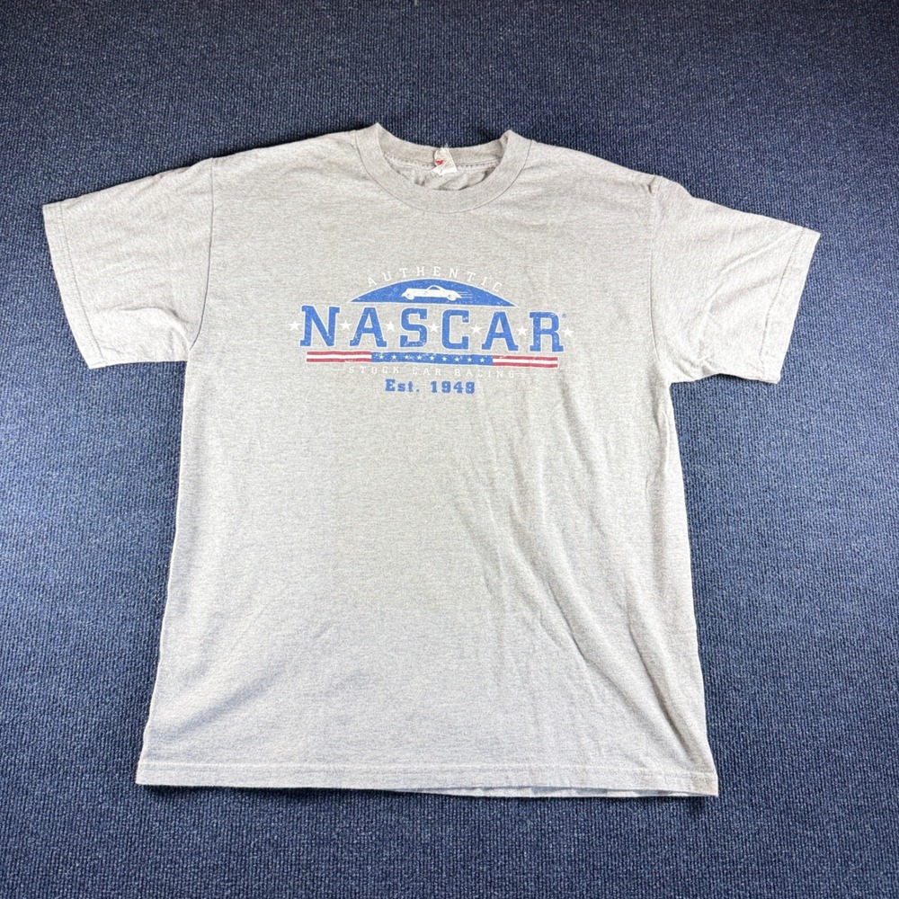 NASCAR Mens T-Shirt L 21x28 Heather Grey Stock Car Racing Graphic Alstyle Tee